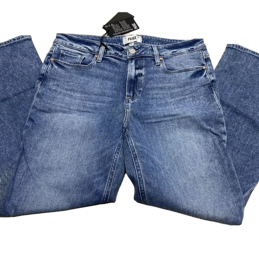 NEW PAIGE Womens Jean Tapestry Blue Size 31 Amber Mid Rise Straight Leg